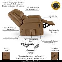 Poltrona Do Papai Reclinável Melim Elétrica Led Massagem Pu Fh1 Caramelo - 6