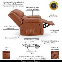 Poltrona Do Papai Reclinável Melim Elétrica Led Massagem Pu Brilho Fh1 Caramelo - 6