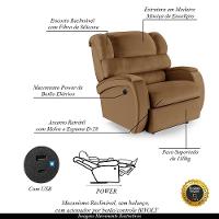 Poltrona Do Papai Reclinável Napoli Power Elétrica Usb Pu Fh1 Caramelo - 6