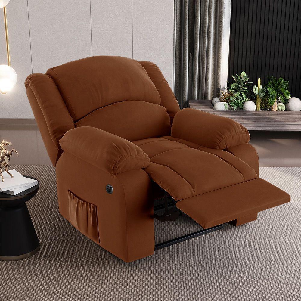 Poltrona Do Papai Reclinável Melim Elétrica Led Massagem Veludo Fh1 Terracota - 8