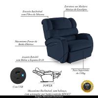 Poltrona Do Papai Reclinável Napoli Power Touch Usb Pu Fh1 Azul - 7