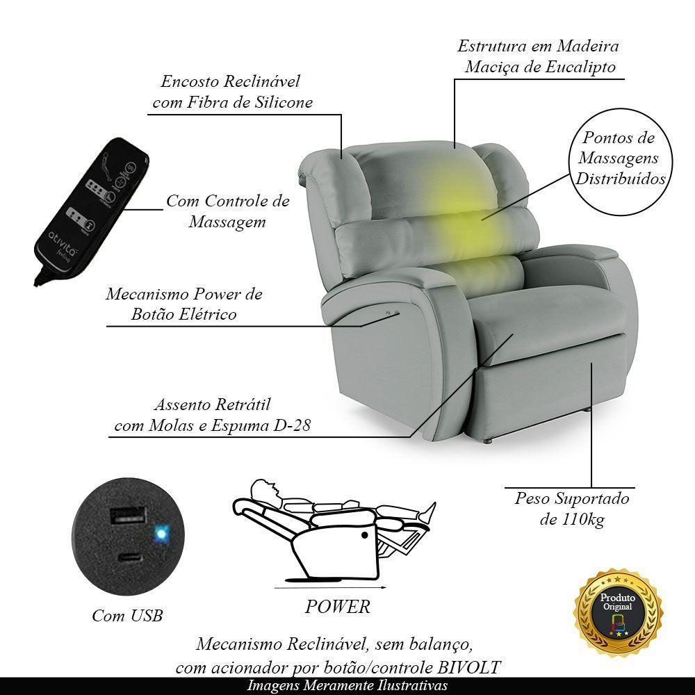 Poltrona Do Papai Reclinável Napoli Power Touch Massagem Pu Fh1 Cinza - 6