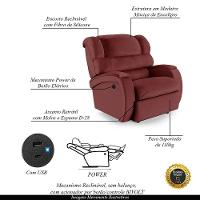 Poltrona Do Papai Reclinável Napoli Power Elétrica Usb Pu Vermelho Fh1 - 6