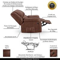 Poltrona Do Papai Reclinável Melim Elétrica Led Massagem Pu Brilho Fh1 Marrom - 6