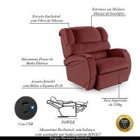 Poltrona Do Papai Reclinável Napoli Power Touch Usb Pu Vermelho Fh1 - 7