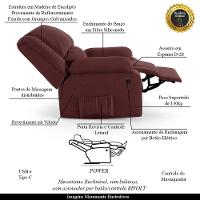 Poltrona Do Papai Reclinável Melim Elétrica Led Massagem Veludo Vinho Fh1 - 6