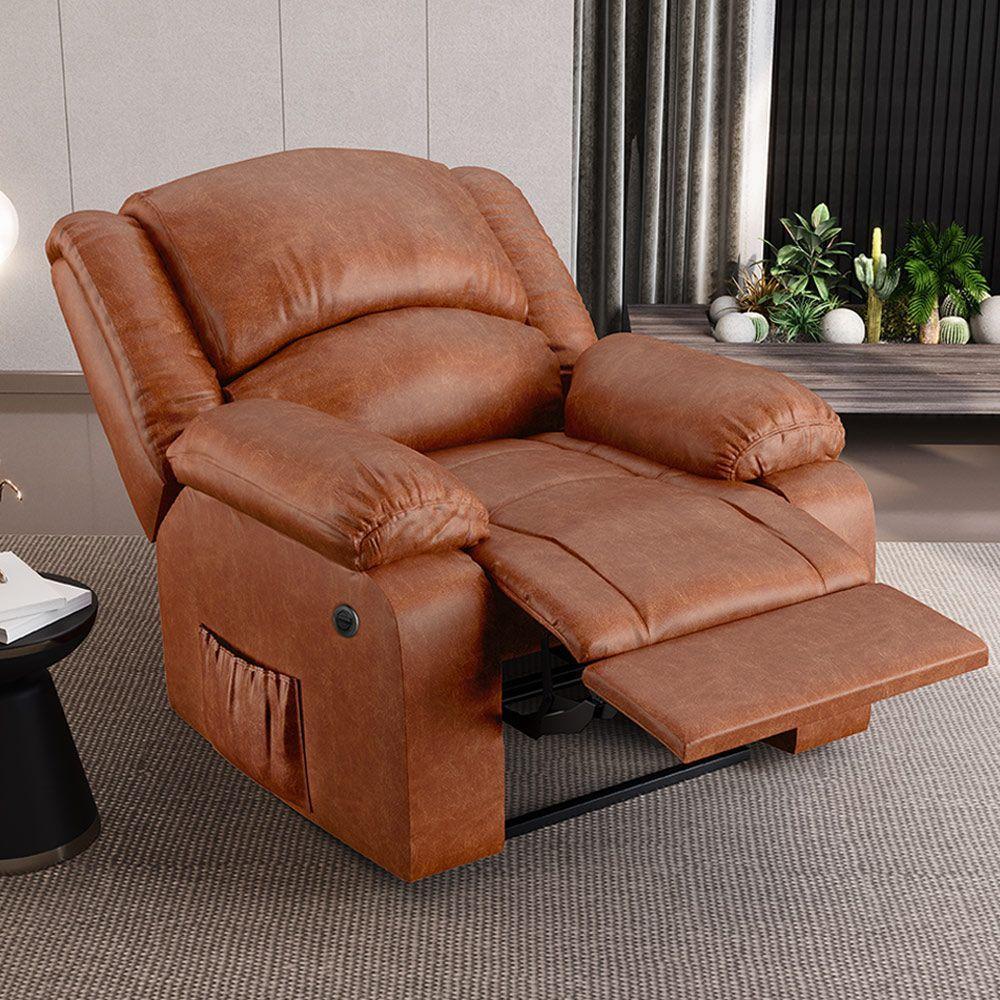 Poltrona Do Papai Reclinável Melim Elétrica Led Massagem Pu Caramelo Brilho Fh1 - 7