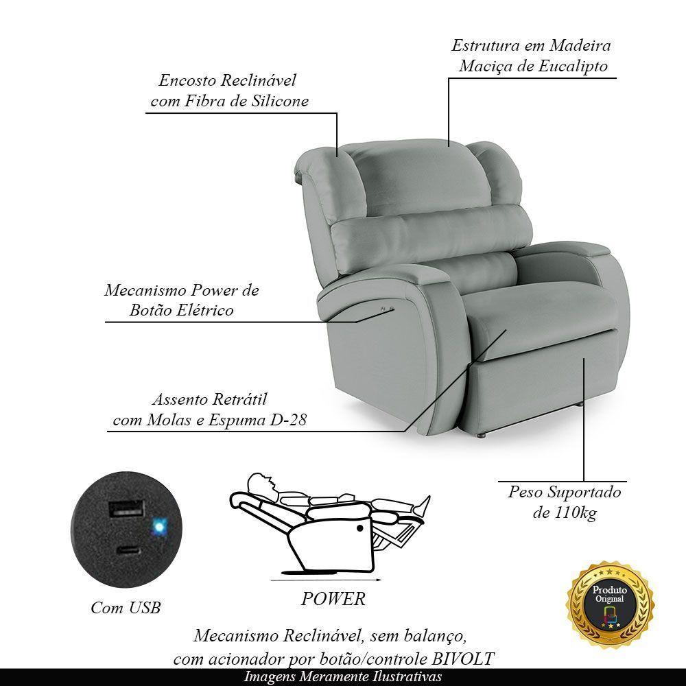 Poltrona Do Papai Reclinável Napoli Power Touch Usb Pu Fh1 Cinza - 7