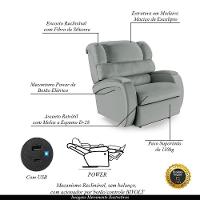 Poltrona Do Papai Reclinável Napoli Power Touch Usb Pu Fh1 Cinza - 7