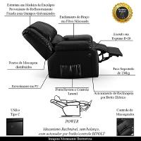 Poltrona Do Papai Reclinável Melim Elétrica Led Massagem Pu Preto Brilho Fh1 - 7