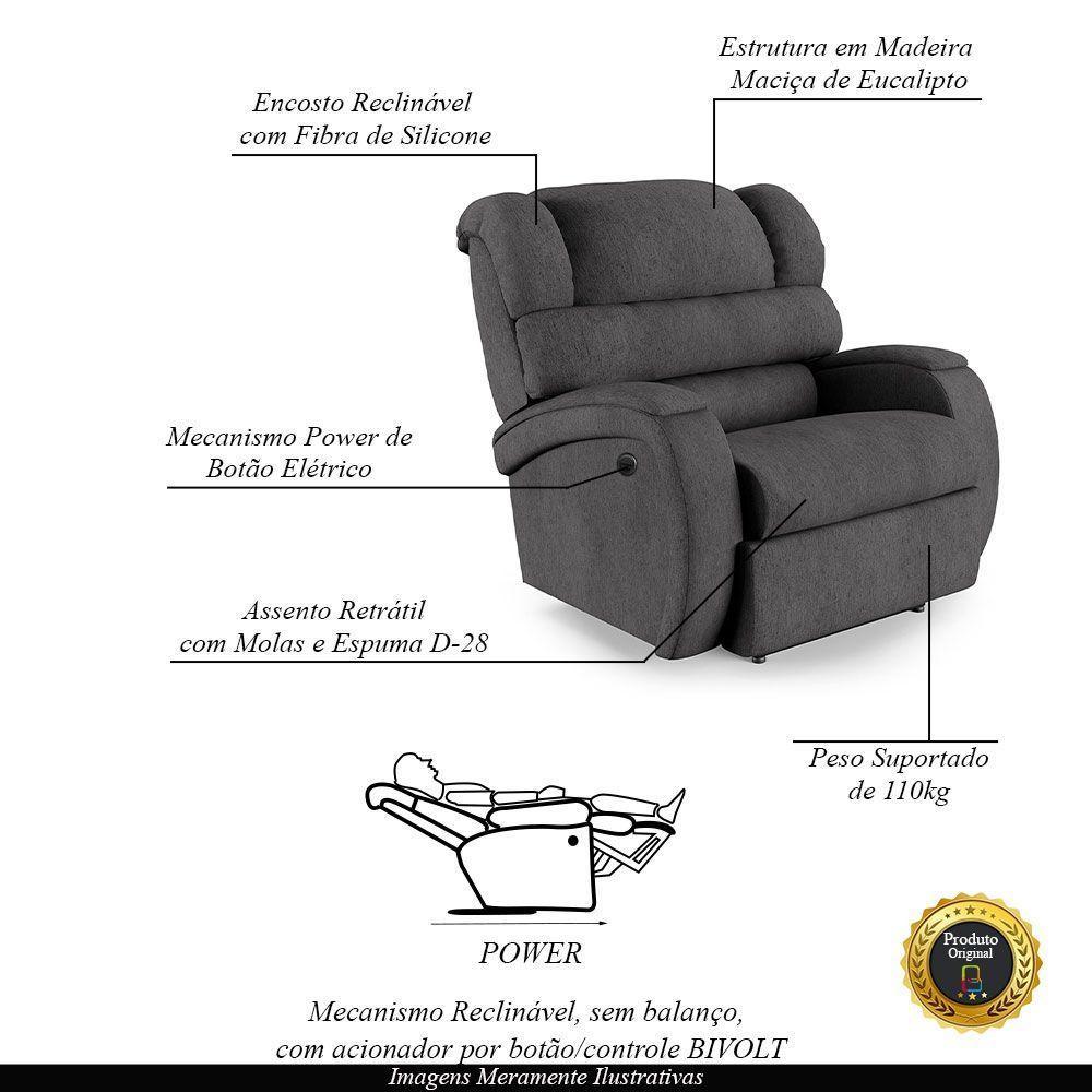 Poltrona Do Papai Reclinável Napoli Controle Power Elétrico Linho Grafite Fh1 - 6