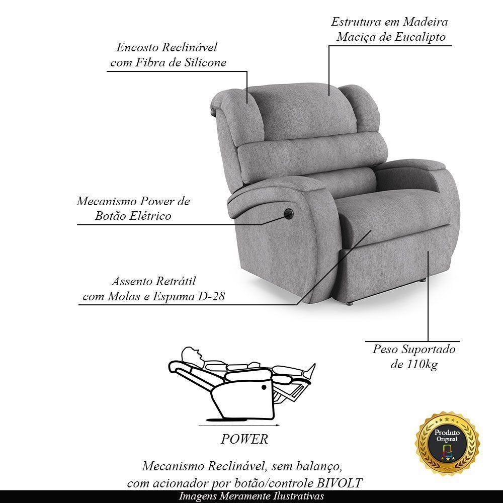 Poltrona Do Papai Reclinável Napoli Controle Power Elétrico Linho Fh1 Cinza - 6