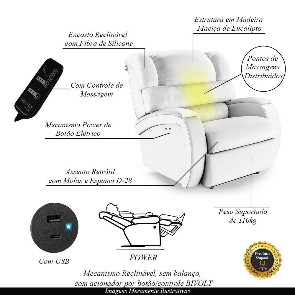 Poltrona Do Papai Reclinável Napoli Power Touch Massagem Pu Fh1 Branco - 6
