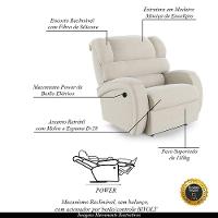 Poltrona Do Papai Reclinável Napoli Controle Power Elétrico Veludo Bege Fh1 - 6