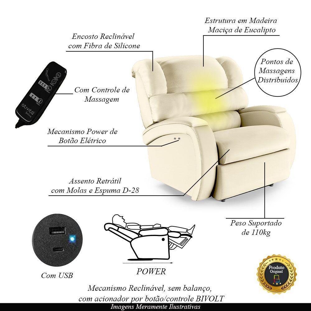 Poltrona Do Papai Reclinável Napoli Power Touch Massagem Pu Fh1 Bege - 4