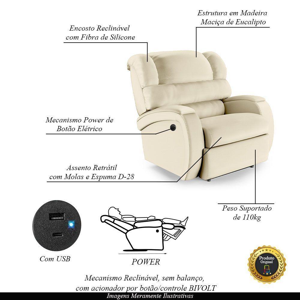 Poltrona Do Papai Reclinável Napoli Controle Power Elétrico Usb Pu Bege Fh1 - 4