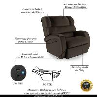 Poltrona Do Papai Reclinável Napoli Controle Power Elétrico Usb Pu Marrom Fh1 - 5