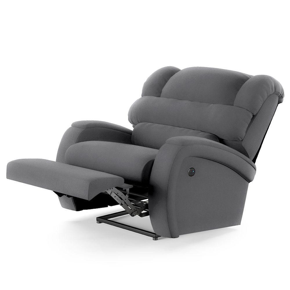 Poltrona Do Papai Reclinável Napoli Controle Power Elétrico Usb Veludo Cinza Fh1 - 2