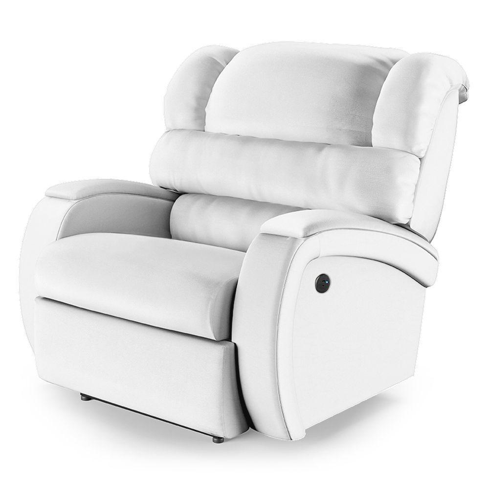 Poltrona Do Papai Reclinável Napoli Controle Power Elétrico Usb Pu Branco Fh1 - 1