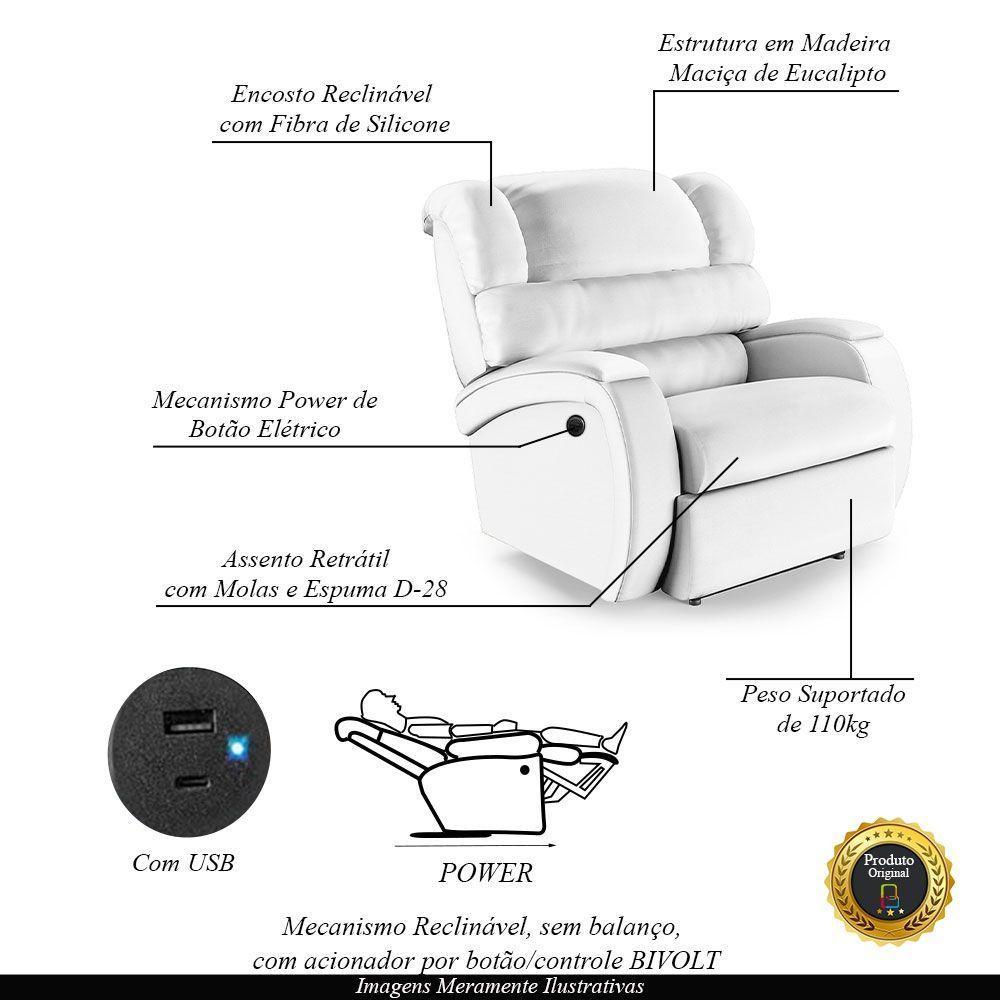 Poltrona Do Papai Reclinável Napoli Controle Power Elétrico Usb Pu Branco Fh1 - 4