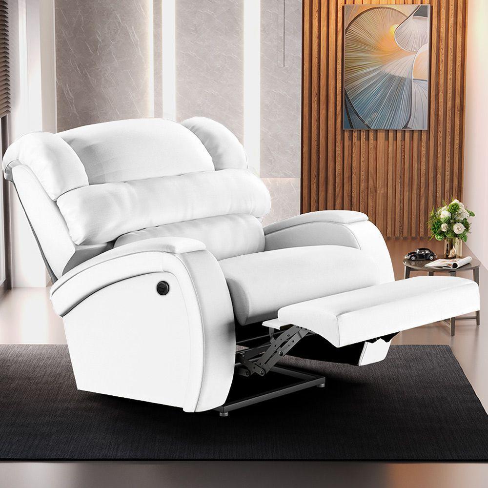 Poltrona Do Papai Reclinável Napoli Controle Power Elétrico Usb Pu Branco Fh1 - 5