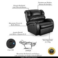Poltrona Papai Reclinável Napoli Contr Power Elétrico Usb Pu Preto Brilho Fh1 - 5