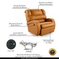 Poltrona Do Papai Reclinável Napoli Controle Power Elétrico Usb Sint Pu Fh1 Whisky - 6