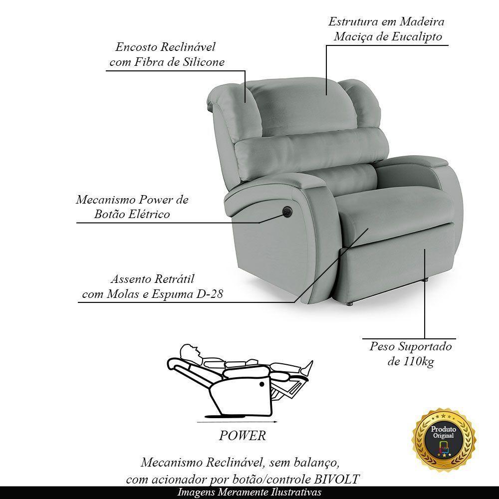 Poltrona Do Papai Reclinável Napoli Controle Power Elétrico Pu Fh1 Cinza - 6