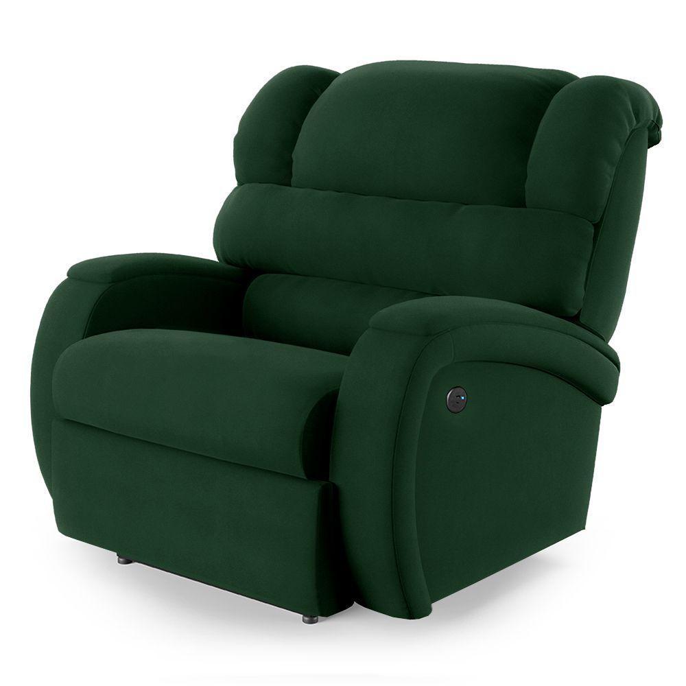 Poltrona Do Papai Reclinável Napoli Controle Power Elétrico Usb Veludo Fh1 Verde - 1
