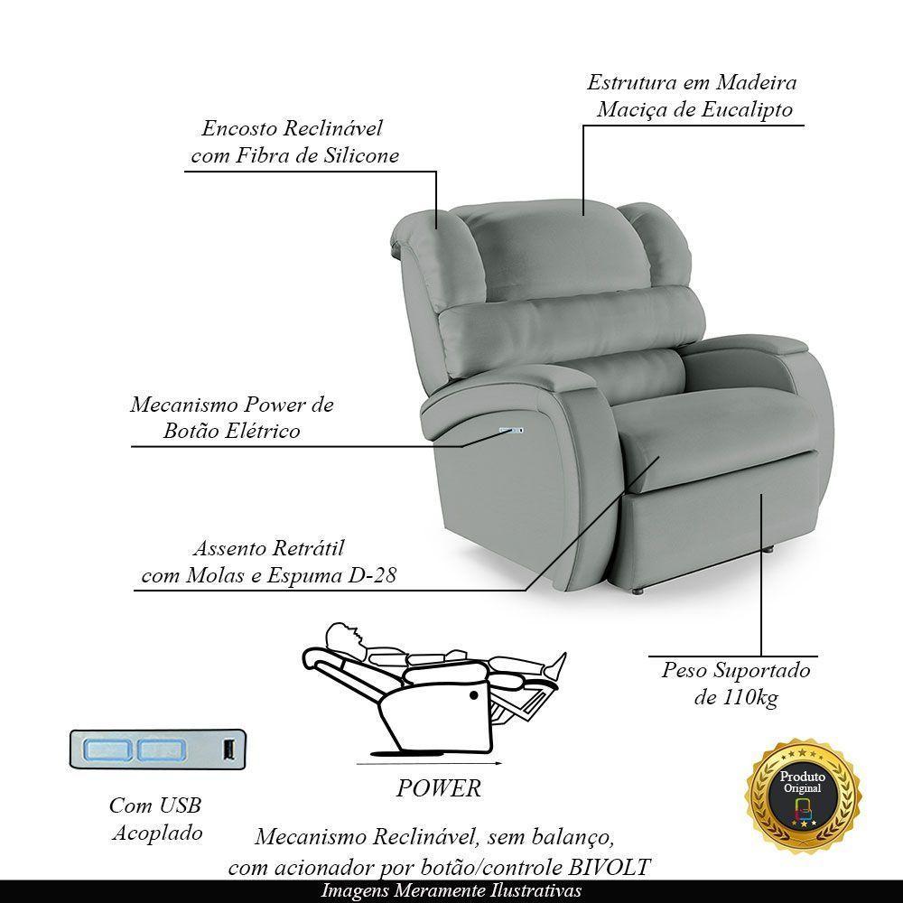 Poltrona Do Papai Reclinável Napoli Elétrica Botão Led Pu Fh1 Cinza - 7