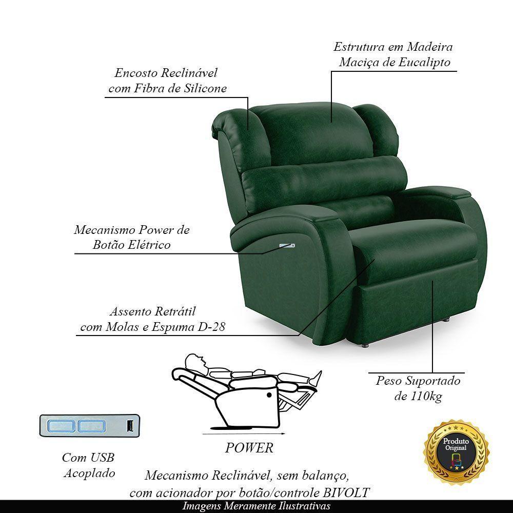 Poltrona Do Papai Reclinável Napoli Elétrica Botão Led Pu Verde Musgo Fh1 - 6