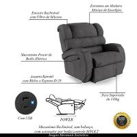 Poltrona Do Papai Reclinável Napoli Controle Power Elétrico Usb Lin Grafite Fh1 - 5