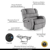 Poltrona Do Papai Reclinável Napoli Controle Power Elétrico Usb Linho Cinza Fh1 - 6