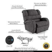 Poltrona Do Papai Reclinável Napoli Elétrica Botão Led Linho Grafite Fh1 - 6