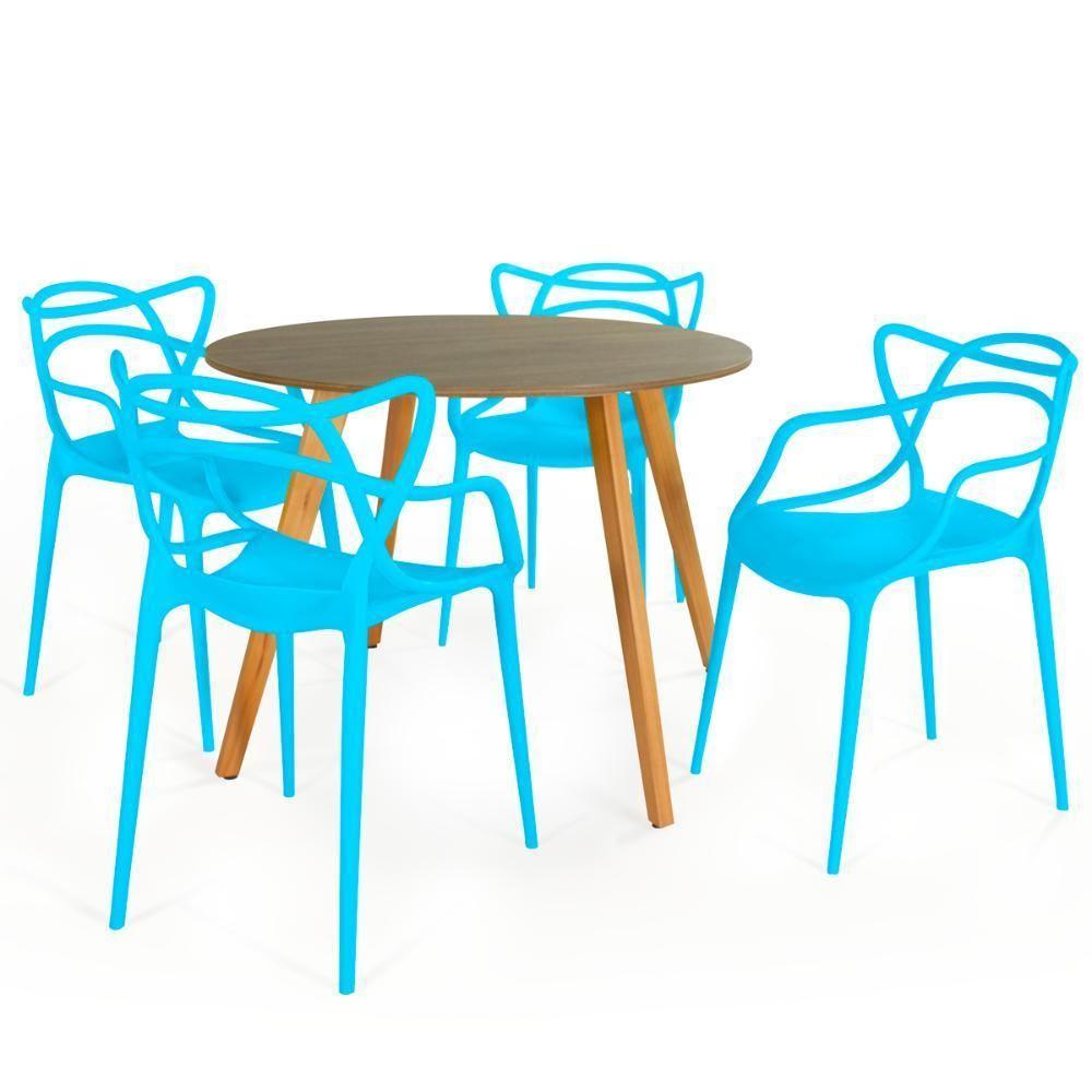 Conjunto Mesa De Jantar Redonda Laura 120cm Natural Com 4 Cadeiras Allegra - Azul - 1