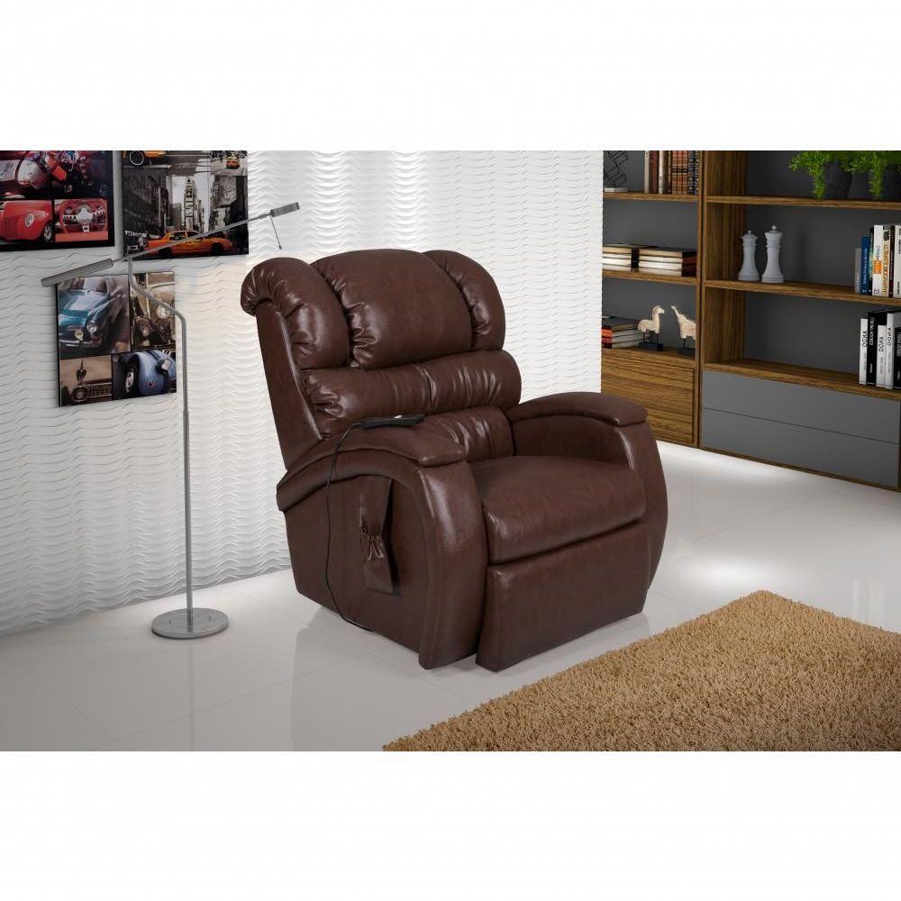 Poltrona Cadeira Reclinável Imperial Motorizada Massageadora Com Lift Courissimo Marrom - 9