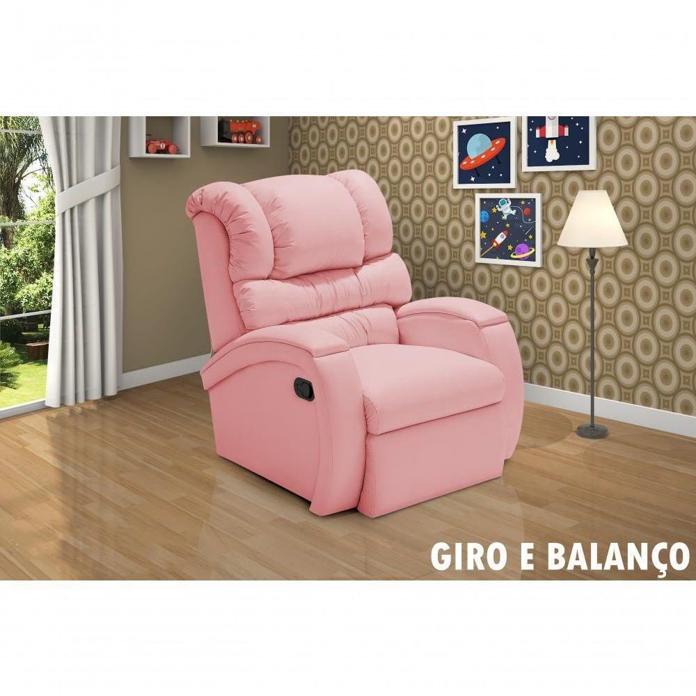 Poltrona Cadeira Reclinável Imperial Zero Wall Massageadora Com Balanço E Giro Corano Império Estofados Rosa - 3