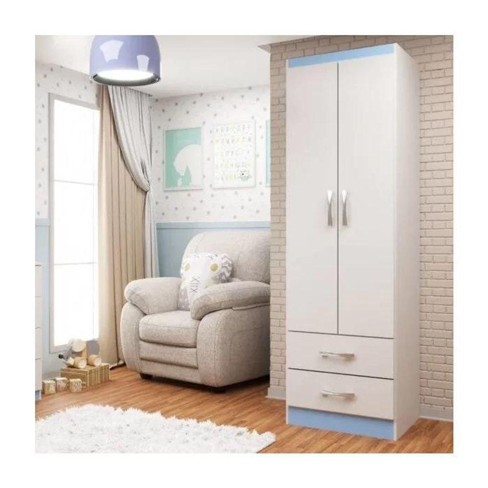 Guarda-roupa Infantil 2 Portas 2 Gavetas Atalaia - Branco - Azul Branco - Azul - 1