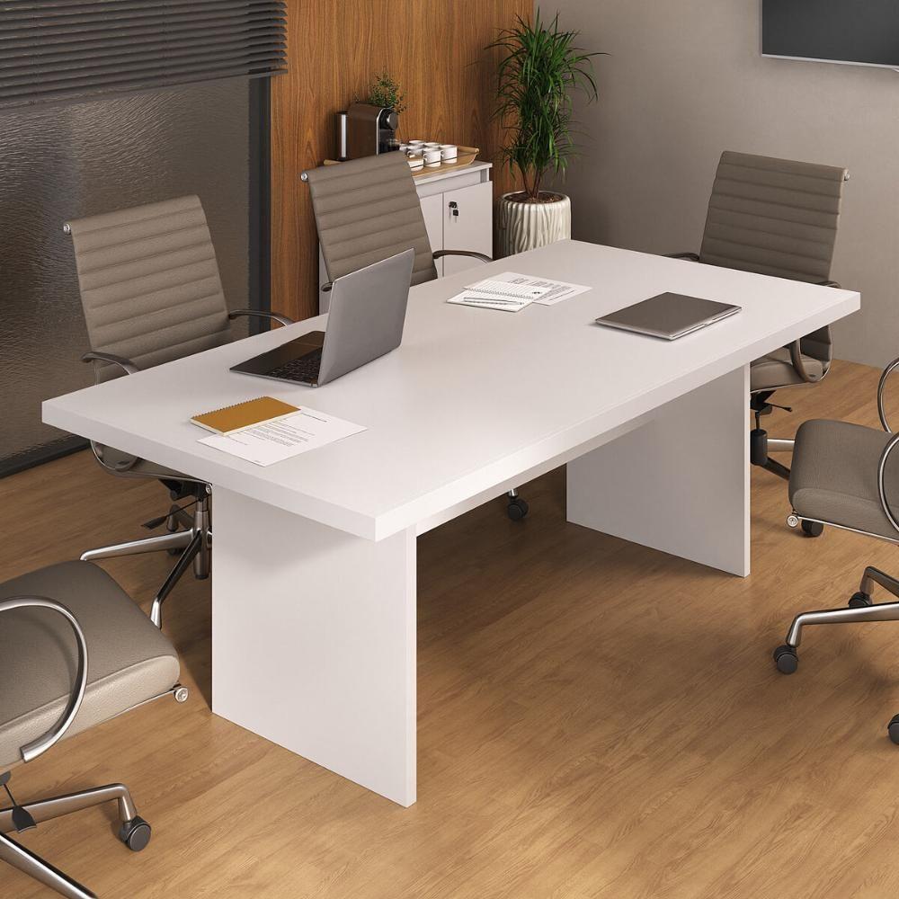 Mesa De Escritório 200cm Para Reunião Com Tampo 30mm Multimóveis CR25281 Branco - 6