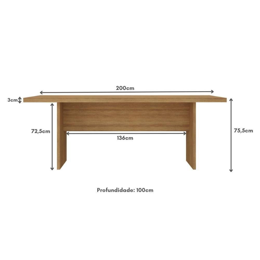 Mesa De Escritório 200cm Para Reunião Com Tampo 30mm Multimóveis CR25281 Amêndoa - 4