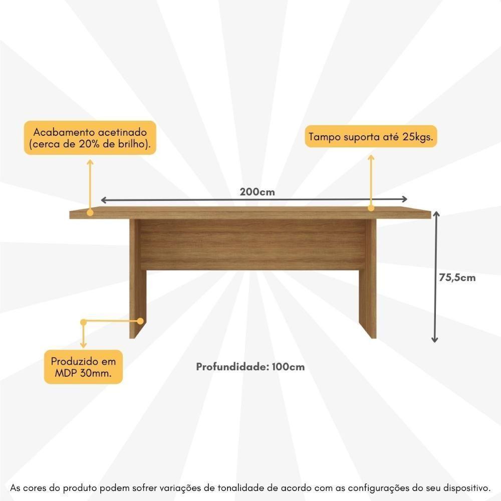 Mesa De Escritório 200cm Para Reunião Com Tampo 30mm Multimóveis CR25281 Amêndoa - 5