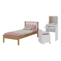 Cama De Solteiro Para Colchão 88 X 188 Cm Com Penteadeira 54cm E Puff Multimóveis CR40121 Amêndoa/branco - 1