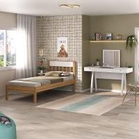 Cama De Solteiro Para Colchão 88 X 188 Cm Com Penteadeira 131,5cm Multimóveis CR35247 Amêndoa/branco - 6