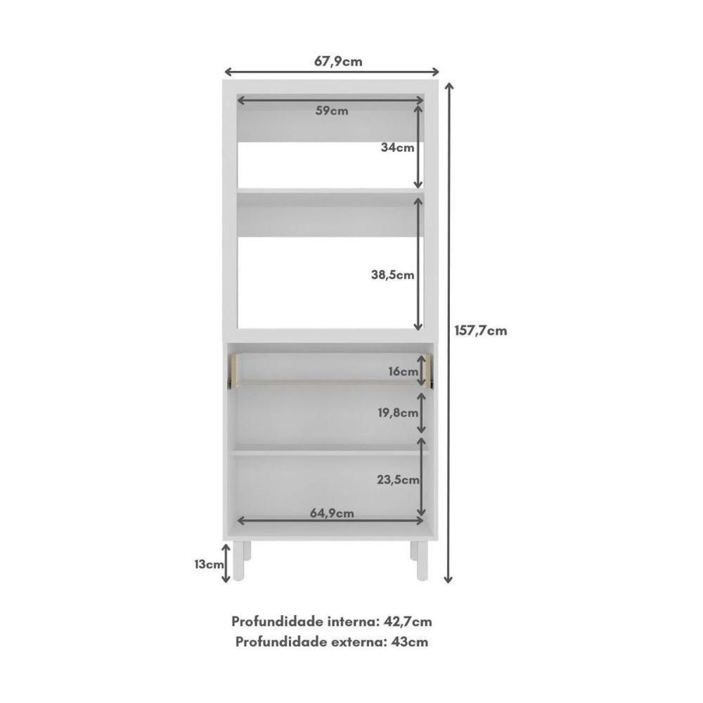 Balcão Multiuso 67,9cm 2 Portas 1 Gaveta Para Forno E Micro-ondas Multimóveis CR20344 Branco - 4