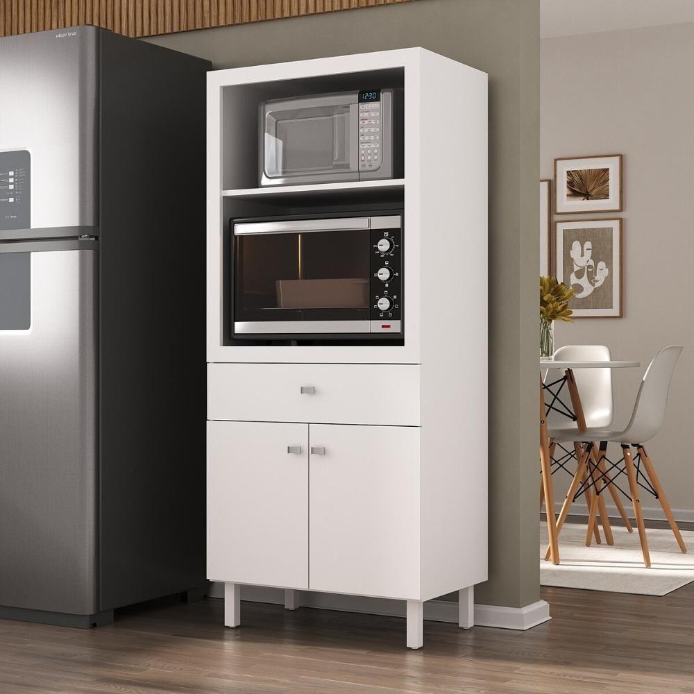 Balcão Multiuso 67,9cm 2 Portas 1 Gaveta Para Forno E Micro-ondas Multimóveis CR20344 Branco - 6