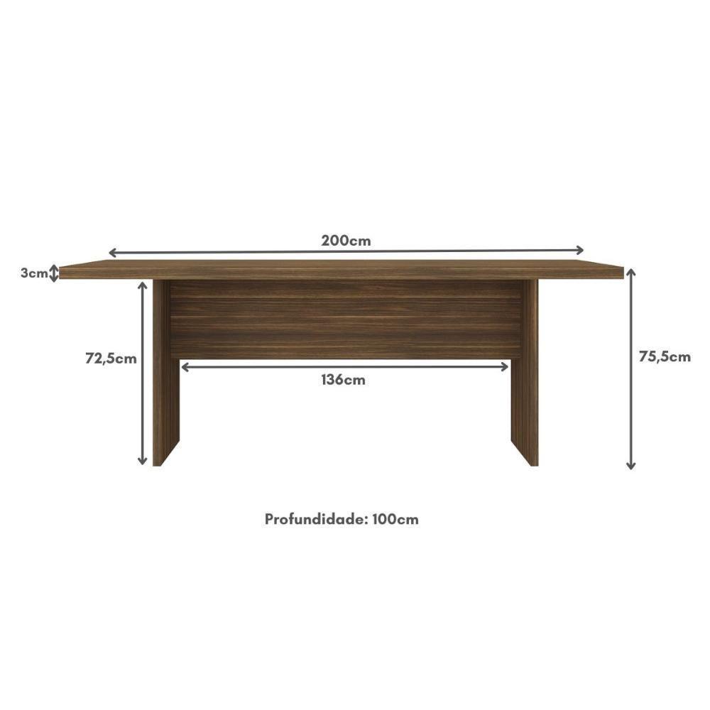 Mesa De Escritório 200cm Para Reunião Com Tampo 30mm Multimóveis CR25281 Nogal - 2