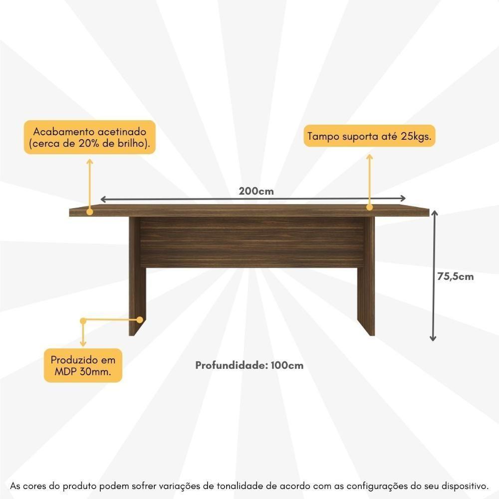 Mesa De Escritório 200cm Para Reunião Com Tampo 30mm Multimóveis CR25281 Nogal - 5