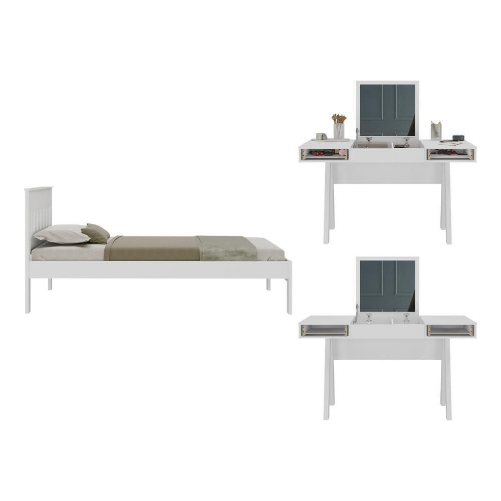 Cama De Solteiro Para Colchão 88 X 188 Cm Com Penteadeira 131,5cm Multimóveis CR35247 Branco - 3