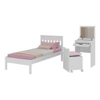 Cama De Solteiro Para Colchão 88 X 188 Cm Com Penteadeira 54cm E Puff Multimóveis CR40121 Branco - 1