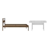 Cama De Solteiro Para Colchão 88 X 188 Cm Com Penteadeira 131,5cm Multimóveis CR35247 Nogal/branco - 2